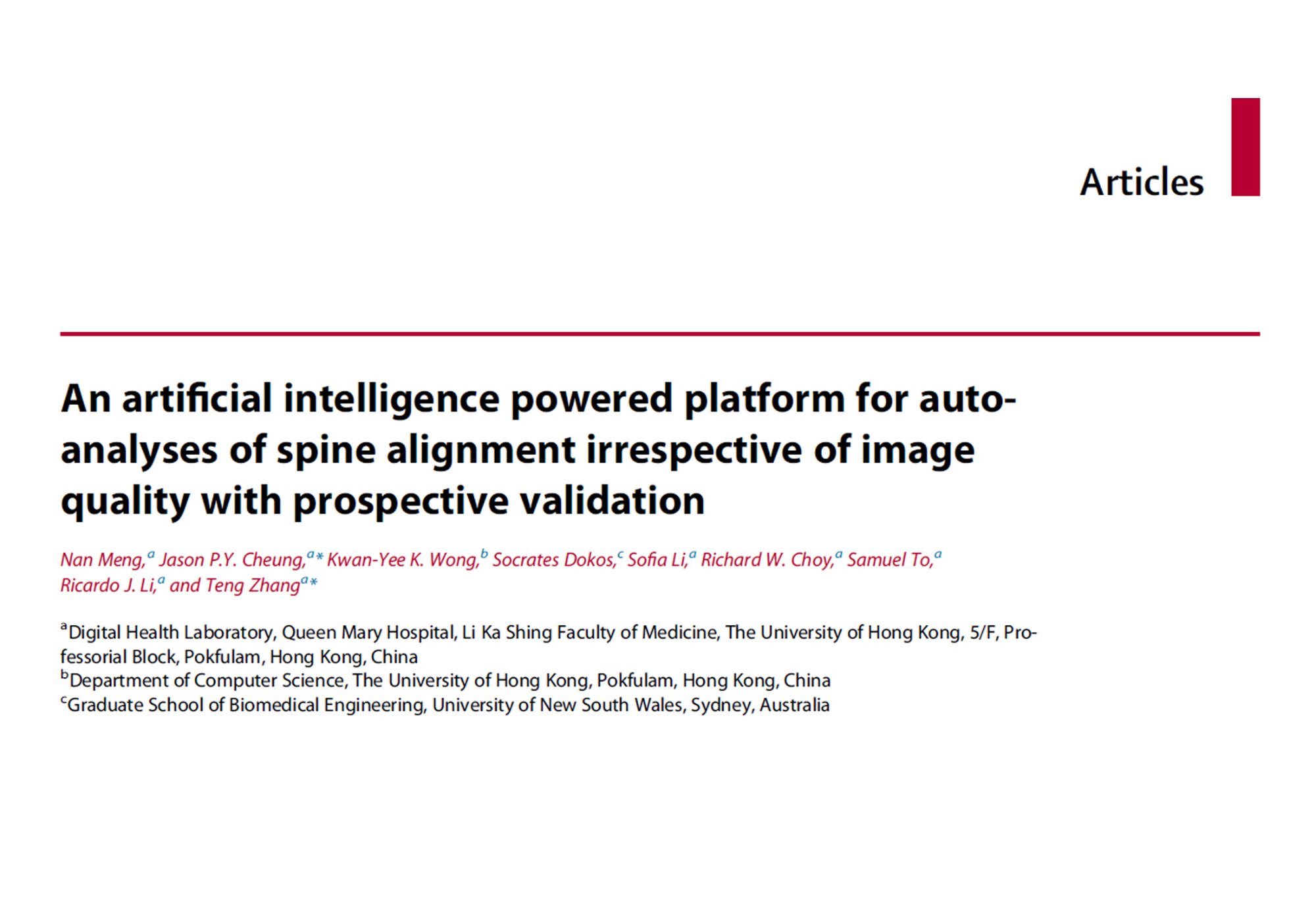 An artificial intelligence powered platform for autoanalyses of spine alignment irrespective of image quality with prospective validation